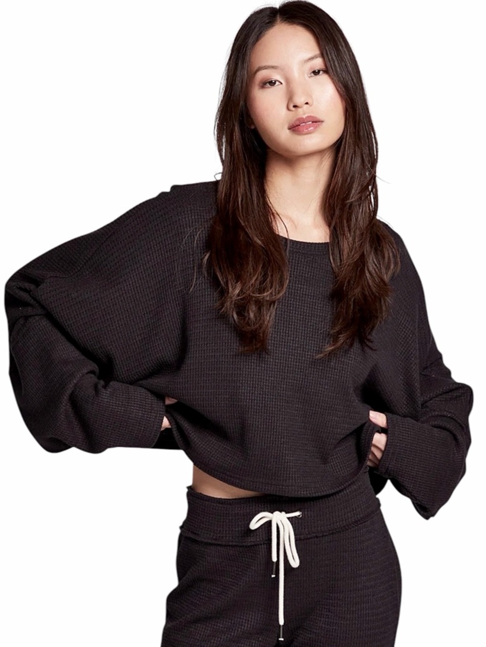 NWT – Chaser – Selena Pullover – Licorice Black Cropped Waffle Knit Top – Sz. XS
